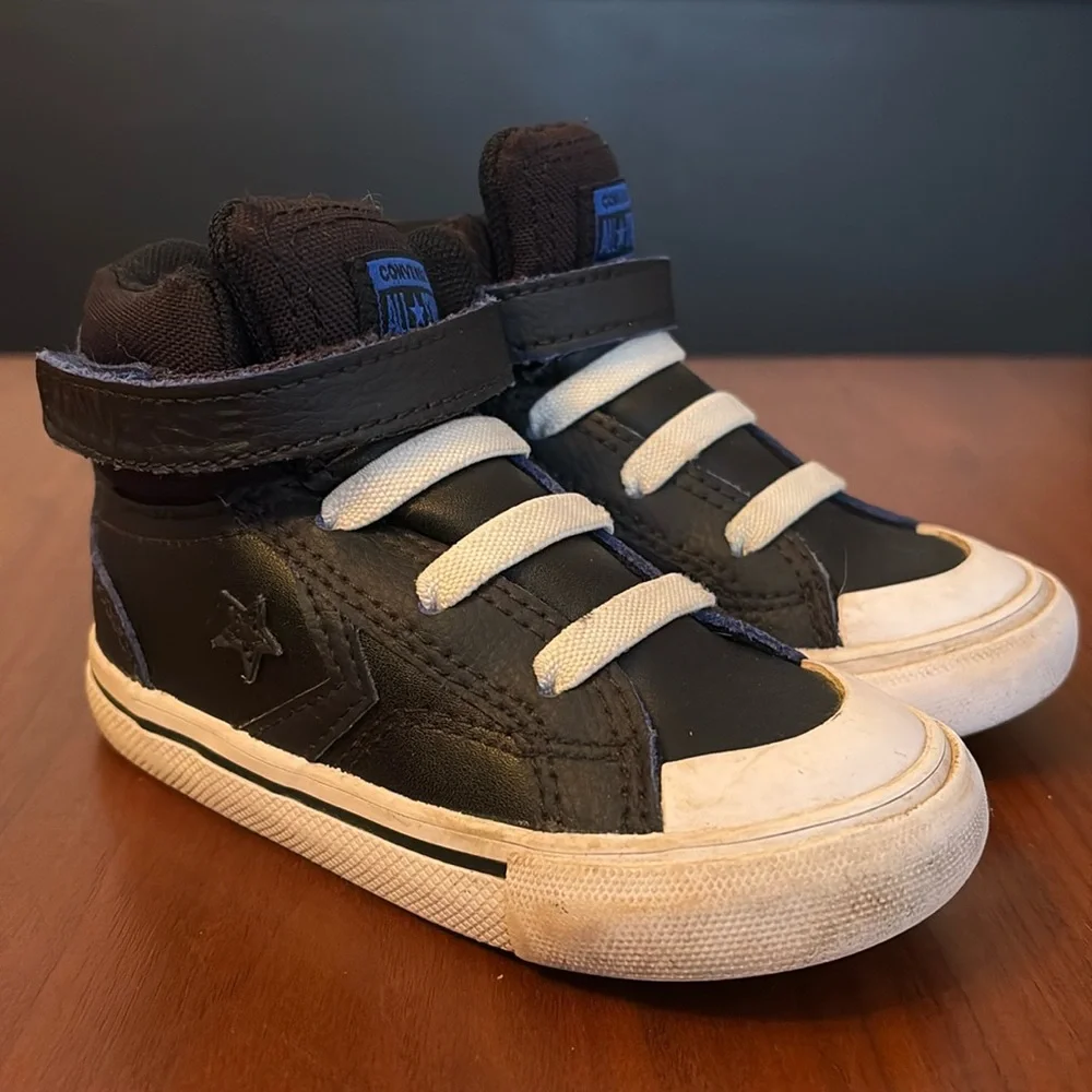 Converse Pro Blaze Strap HI Toddlers Shoes Black/White/Blue, size 7